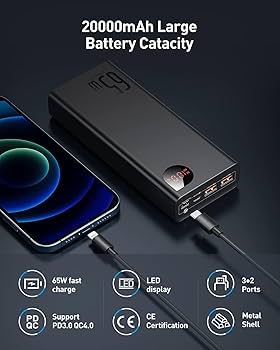 Baseus Powerbank, 65W Power Bank 20000mAh, Laptop Powerbank